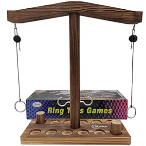 Ring toss Game for Adults and Kids, Ring toss with Shot Ladder, Larger Base to Ensure Stability, Fast-paced Interactive Ring and Hook Game Ring toss, Wooden Clash toss Game