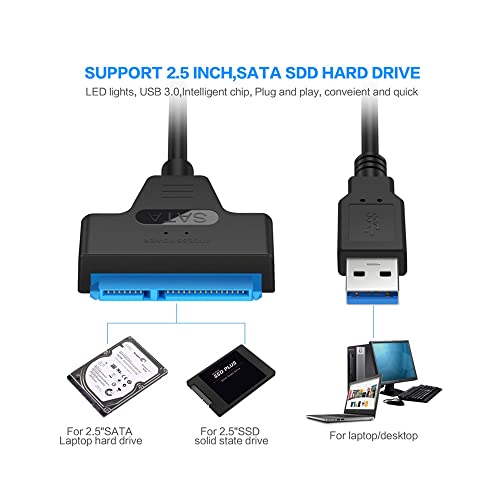 Cable Adaptador USB 3.0 a SATA para HDD SSD 2.5" 20 cm miniatura 6