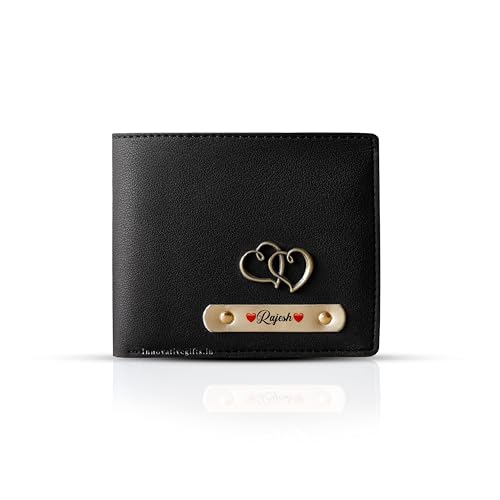 Image of Innovative Gifts Men's Personalized Wallet I Stylish Vegan Leather Slim Purse with Name & Charm I Customized Unique Gift for Birthday Anniversary Men Boy Love Husband Employees Clients (Black)