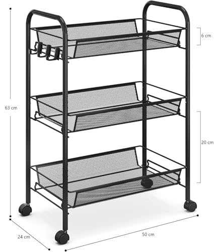 Image of KRISHYAM 3-Tier Slim Rolling Utility Cart with Wheels, Metal Mesh Storage Trolley for Kitchen, Fruits, Vegetables, Bathroom & Office Organizer (3-Layer Rectangular)