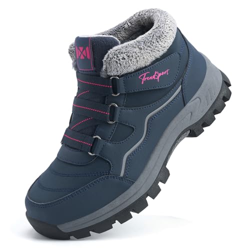 Qiucdzi Womens Winter Snow Boots Warm Fur Lined Anti-Slip Ankle Booties Walking Shoes Non-Slip Outdoor Trekking Shoes Blue Size 8 by Qiucdzi - Used condition - US$40.47