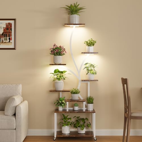 HAUSPROFI 154 cm Pflanzenständer mit Wachstumslicht – 8 Etagen Outdoor-Pflanzenregal für mehrere Pflanzen, großes Pflanzenregal mit Wachstumslicht für Zimmerpflanzen – Weiß