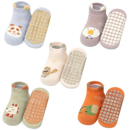 Image of 5Pcs Set Non-Slip Baby Socks Summer Season For 0-3 Years, Anti Slip Grip Ankle Socks With Non Skid Soles Infants, Baby Socks With Grip For Toddler Baby Girl Boys Cartoon Socks