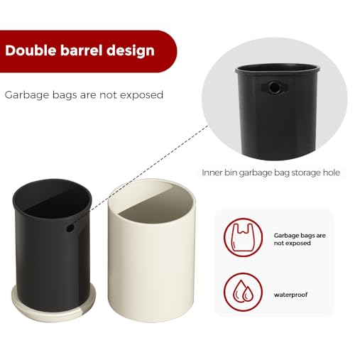 Image of 8L /2.1GAL Small Trash Can, Modern Black Metal Bath trashcan,Large Open Trash Can with Double Barrel for Bedroom, Children's Room, RV, Laundry Room (BLACK-8L)