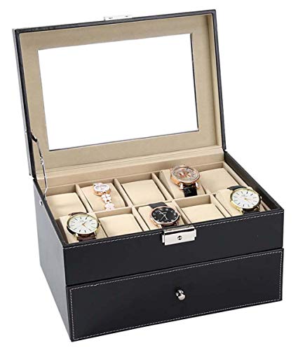 Preisvergleich Produktbild Doppelschichtuhr Aufbewahrungsbox Pu-Leder Uhr Schmuck Display-Box GroßE KapazitäT Schmuckschatulle Multi-Media-Box