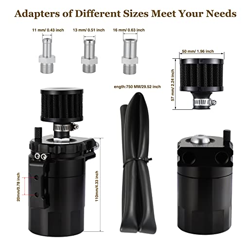 Esumic Universal 300Ml Engine Fuel Tank Kit Black, Upgraded Baffled Aluminum Car Fuel Tank, With Polish Baffled Oil Separator Filter,With Strengthened Fuel Line Hose #TOP4