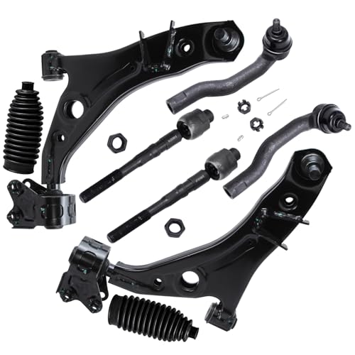 Image of Detroit Axle - 8pc Front End Kit for 2007-2015 Lincoln MKX 2007-2014 Ford Edge, 2 Lower Control Arms w /Ball Joint 4 Inner Outer Tie Rods 2 Boots 2008 2009 2010 2011 2012 2013 Replacement