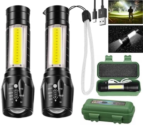 Wrrozz LED Small Mini Flashlights Rechargeable USB with Side Torch 2 Pack