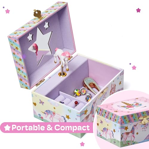 Image of Jewelkeeper Girls Musical Jewelry Box - Durable Pine Fiberboard with Violet Lining - Kids Jewelry Box - The Beautiful Dreamer Tune - Gifts for Girls - Unicorn Jewellery Box - 6x4x3.5in