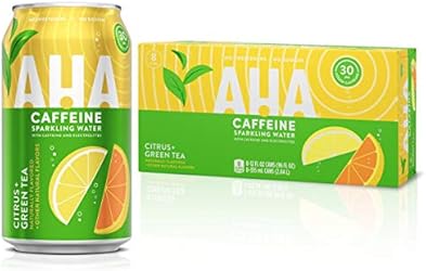 AHA Sparkling Water, Citrus + Green Tea Flavored Water, with Caffeine & Electrolytes, Zero Calories,