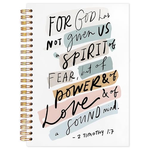 NATSUNO Boho Christian Spiral Notebook Journal 5.5x8.3in, 2 Timothy 1:7 Bible Verse Notebooks for Note Taking, Prayer Scripture Journal, Religious Bible Journaling Hardcover Notebook