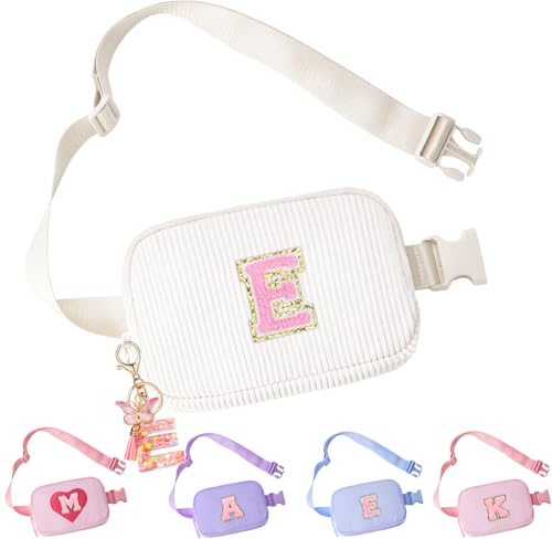 Image of Fanny Pack for Kids Girls 10-12 - Small Waist Belt Bag with Initial Letter Patch and Extender Strap for Women Teen Girl Friends Mini Bum Hip Travel Purse Crossbody Belt Bag E
