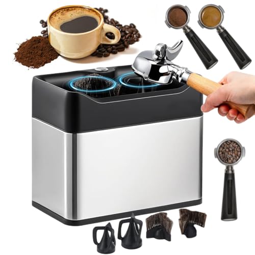 XEEAOFE Limpiador eléctrico de portafiltros para Espresso – Rascadores Dobles compatibles, Capacidad para 20 ciclos de posos de café, Montaje en Pared/Mesa/encimera para hogares y cafeterías