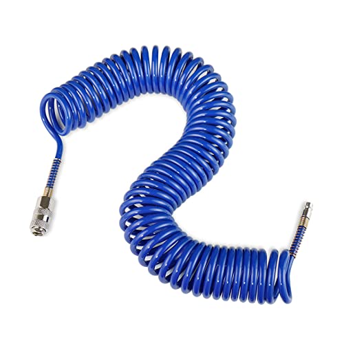 CCLIFE 10m PU Luftschlauch mit Feder Luftschlauch PU gewickelt für Luftleitung oder Flüssigkeitstransfer mit Krümmungsbeschränker Schnellkupplung und Stöpsel