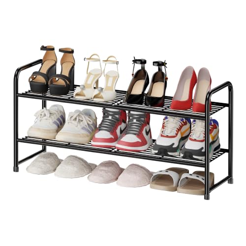 2-Tier Metal Shoe Rack Organizer Adjustable Stackable