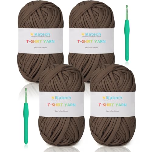 Image of Katech 400g T-Shirt Yarn Elastic Fabric Crochet & Knitting Kit-Brown