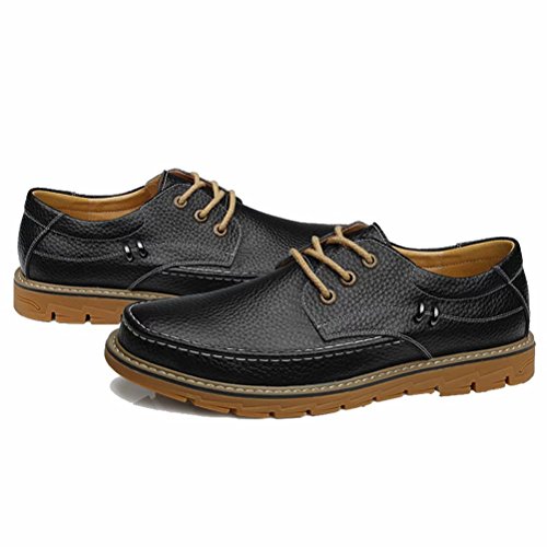 [CHENGFA] カジュアルシューズ メンズ デッキシューズ ウォーキング ワーク 革靴 快適 ビジネスシューズ 紳士靴 レースアップ 通気性 ウォーキング(39、ブラック