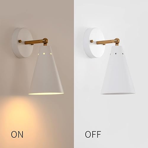 Miniatura 7 de Juego de dos apliques de pared blancos, modernos apliques cableados con pantalla de metal, lámpara oscilante de brazo para decoración de interiores