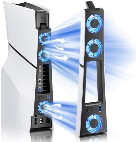 BRHE PS5 Slim Cooling Fan,Quiet Cooling System for PS5 Slim Digital/Discs Edition with 3 Fans/USB 3.0 Port,PS5 Slim Cooler Accessories with LED Light，Not for PS5 2020 and PS5 Pro : Video Games