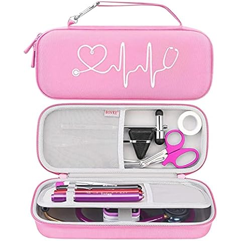 BOVKE Carrying Case for 3M Littmann Classic III, Lightweight II S.E, Cardiology IV Diagnostic, MDF Acoustica Deluxe Stethoscopes - Extra Room for Taylor Percussion Reflex Hammer and Penlight, Pink Cover