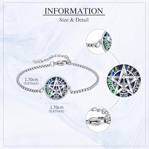 Tetragrammaton Bracelet 925 Sterling Silver Pentagram Tetragrammaton Bracelet Abalone Shell Pentacle Jewelry for Women Men with 9 Inch Box Chain4