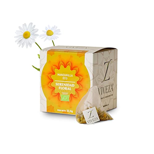 Viveza - Serenidad Floral Infusión de Manzanilla Ecológica o Camomila - Gran Alternativa al Té o al Café - Sin Teína - Caja por 15 Pirámides Ensobradas - 22,5 gr