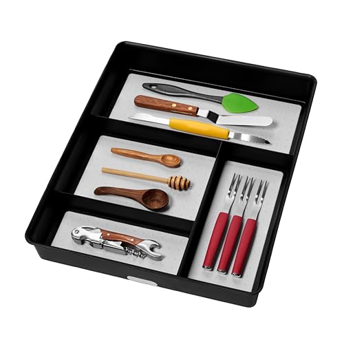 madesmart 4 Compartment Drawer Organizer, Multi Purpose Storage for Utensils, Office Tools, Cords, & Small Household Items, Tech Accessories, Arts & Crafts Supplies, Non Slip Lining, Granite by madesmart - Used condition - US$13.55