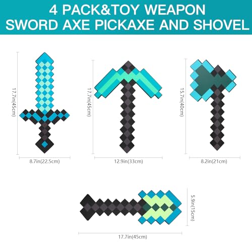 cotteau 4 pack kids game role-play toy weapon set-sword axe pickaxe and shovelperfect toy weapons gift for halloween christmas and parties standard