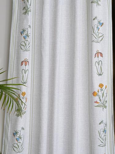 Image of Tranquebar Curtain Co. Window Curtains 6 Feet, 60-65% Room Darkening,Multi Ivory Gul Print, Cotton Curtains for Window, Cotton Curtains 6 Feet Long Set of 2, BackTab Loops,Gul (183 cm) - Set of 2