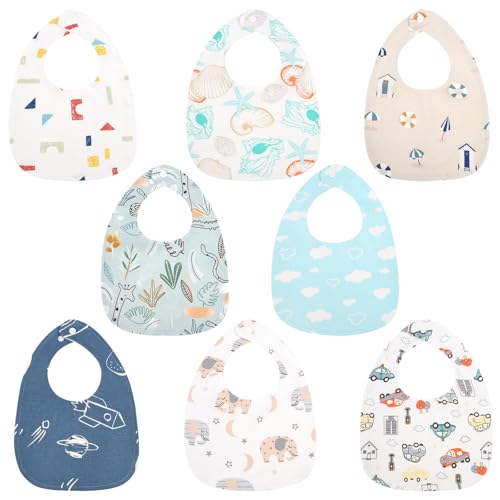 Vicloon Baberos de Bebé, 8Pcs Baberos Impermeable para Bebé Ajuste para recién Nacidos y niños pequeños Unisex de 0 a 36 Meses