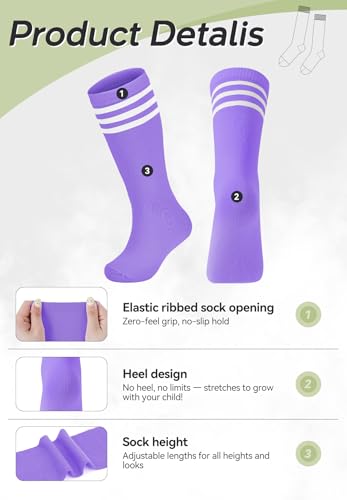 Image of Zando Kids Child Cotton Three Stripes Sport Soccer Team Socks Uniform Tube Cute Knee High Stocking for Boys Girls