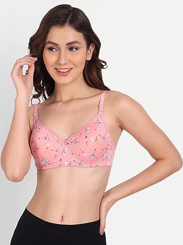 Image of Women Flower Printed Padded Bra - Made of Pure Cotton Full Coverage Non Wired Soft Cup for T-Shirt Saree Dress for Everyday