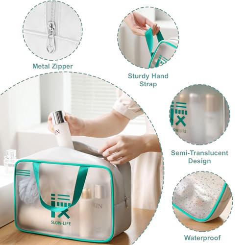 Image of KUKLAR 3 Piece Clear Toiletry Bag Set TSA Approved Cosmetic Makeup Bags with Handles Waterproof Travel Organizer Pouches for Carry-on Bag for Women & Men (Mint Green)