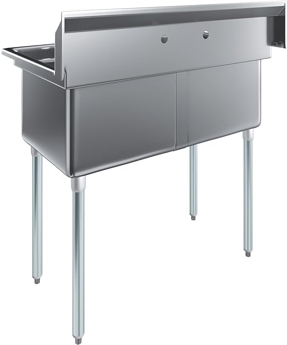 Express-KitchQuip 2-Compartment Stainless Steel Prep & Utility Sink – 41" x 24" | (2) 18" x 18" x 12" Bowls | NSF Certified | Commercial Kitchen, Bar, Garage
