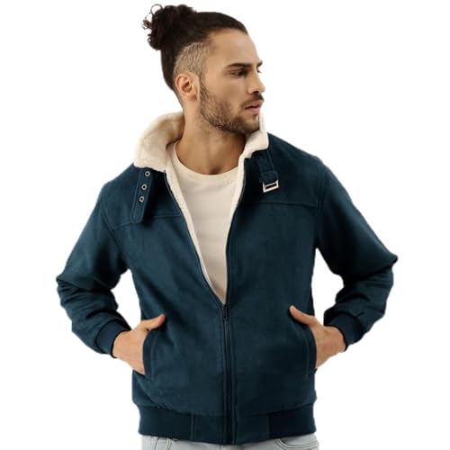 Image of CAHOOT Men's Front Zipper Jacket with Fleece for Casual Wear | Long Sleeve | High Neck | Zipper Closure | Suede Jacket Crafted with Comfort Fit for Everyday Wear