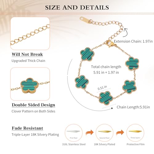 18K Gold Plated Four Leaf Clover Bracelet/Neckalce/Earring 3PC Lucky Clover Bracelets Set for Women Adjustable Cute Fashion Flower Bracelets Christmas Birthdays Holidays Jewelry Gifts - Image 3