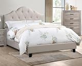 Contemporary 1pc Queen Size Bed Adjustable HB Light Brown Polyfiber Tufted Upholstered Wooden Bedframe Bedroom Furniture