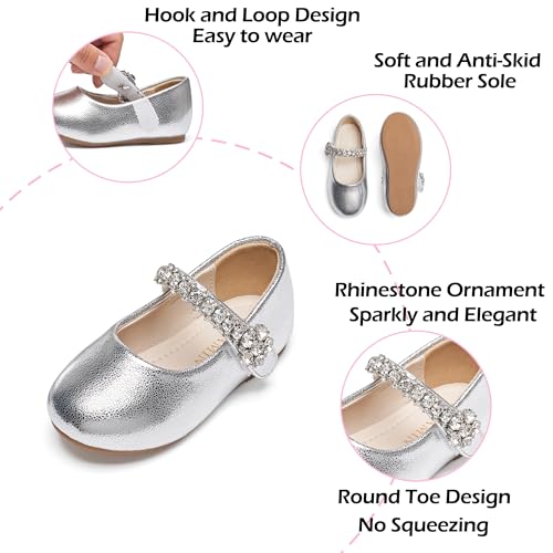 Image of PHIRAMIN Toddler Flower Girl Glitter Dress Shoes Little Girl Ballet Flats Bow Wedding Party