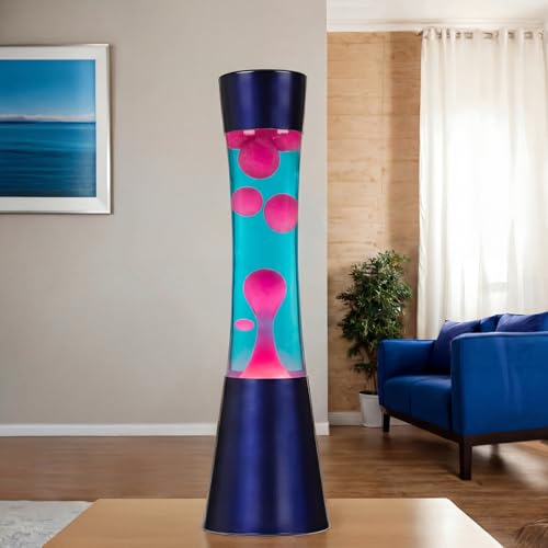 Licht-Erlebnisse Lavalampe Blau Pink, Dekolampe, Retro lampe, Geschenkidee Weihnachten, G9 30 W mit Kabelschalter, inklusive Leuchtmittel, beruhigend, Lavalampe groß