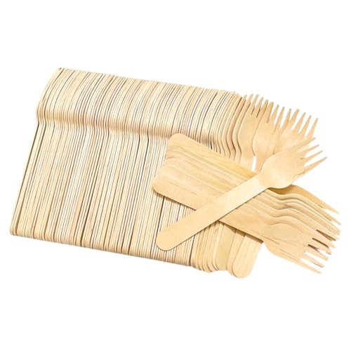 Disposable Wooden Forks, Flatware for Camping, Catering, Picnic, BBQ Party, Set of 6.5 inches (100 Pcs)