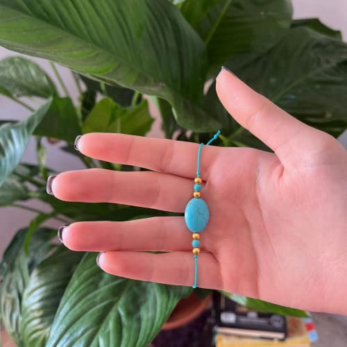 Pyraws Turquoise Bracelet For Women Girl | Natural Gemstone Jewelry Dainty Energy Healing Handmade Spiritual Gifts | Beads Stretch Mom Bangle Bracelet | Trendy Unique Boho Adjustable Charm Bracelets #TOP7