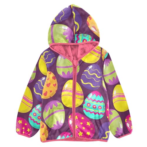 OTVEE Happy Easter Colorful Eggs Kids Hoodie Jacket Fall Spring Full Zip Warm Toddler Girl Coat