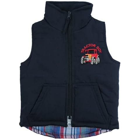 Hazy Blue Kids Padded Gilet with Tractor Cover