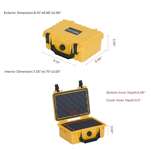 Image of MEIJIA IP67 waterproof hard compact case,Customizable Fit Foam,8.12 inchx6.56 inchx 3.56 inch,Fit Use of Drones, Cameras,Equipments,lens (Yellow)