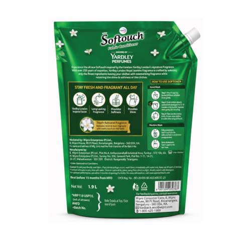 Image of Softouch Yardley Royal Jasmine 1.9 Ltr Fabric Conditioner | Long lasting fragrance for clothes