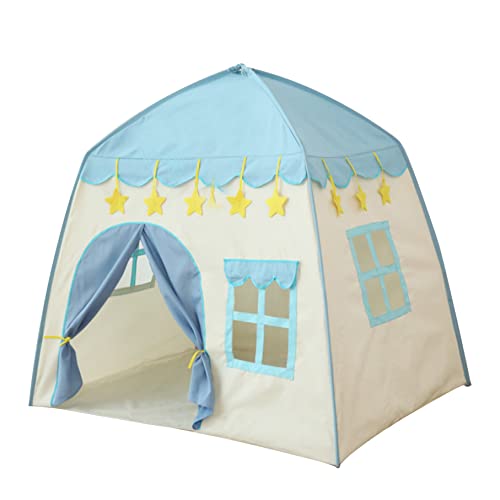 Speeltent voor kinderen, 1,3 x 1 x 1,3 m, prinsessenkasteel met zichtbaar raam- en deurgordijn, grote tipi-tent, kinderspeelhuis voor meisjes, jongens (blauw) - Afbeelding 3