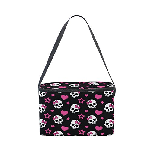 Alaza Pink Skull Love Heart Insulated Lunch Bag Box Cooler Bag Reusable Tote Bag Outdoor Travel Picnic Bag With Shoulder Strap For Women Men Adults Kids #TOP2
