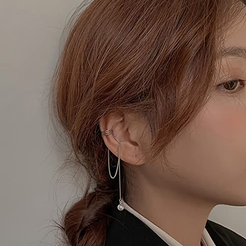 SLUYNZ 925 Sterling Silver No Piercing Cuff Earrings Chain for Women Wrap Earrings Pearl Tassel Clip On Ear2