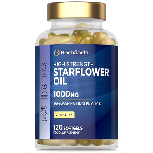 Aceite de Borraja Perlas 1000mg | 4 Meses de Suministro - 120 Cápsulas | con Vitamina B6 | 168mg GLA | para la piel | Horbaach