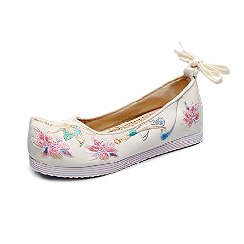 Women Shoes Flat Shallow Embroider Lace Up Costume Fashion Outdoor Breathable Round Toe Casual (Color : D, Size : 5 Code) (B 8 Code)